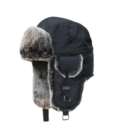 Kurhatic Winter Trapper Hat,Warm Faux Fur Aviator Hat,Russian Trooper Hunting Ski Hat with Ear Flaps for Men & Women Black -3 Large