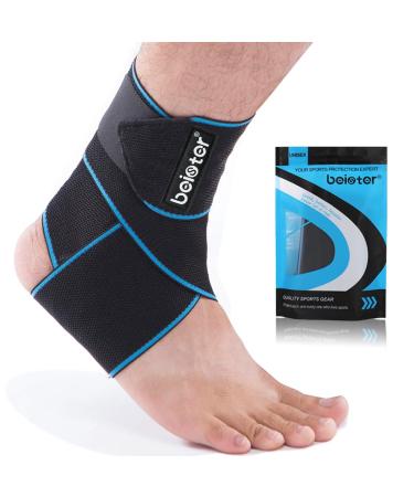 Beister Adjustable Compression Ankle Brace Elastic Foot Support Wrap Sprains Foot Brace for Sports Protect Arthritis Plantar Fasciitis Achilles Tendonitis Blue 1 Pair (Pack of 1)