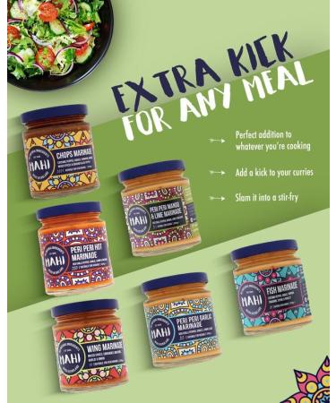 MAHI BBQ Marinade Variety 6 Pack - Peri Peri Hot 200g Peri Peri Garlic 200g Peri Peri Mango & Lime 200g Chops Marinade 200g Wing Marinade 200g & Fish Marinade 200g - Buy Online on GoSupps.com