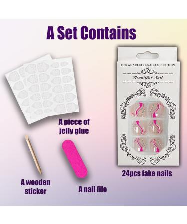 QINGGE Nude Pink Square Fake Toenails with Swirls Design - 24 pcs Glossy Acrylic Toe Nail Tips for Women - Buy Online on GoSupps.com