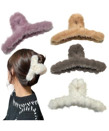 Shabao 4 PACK Hair Claw Clips Plush Hair Clips  Claw Clips for Thick Hair  Large Fur Hair Catch  Hair Gippers for Women Half Bun Hairpins for Daily Parties(4.3 inch) 4 Count (Pack of 1)