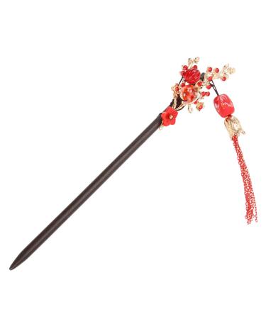 Lurrose Vintage Decor Chinese Hair Stick Retro Wooden Hairpin Classic Flower Hair Chopstick Japanese Hair Styling Stick with Tassel for Women Hair Wedding Decor