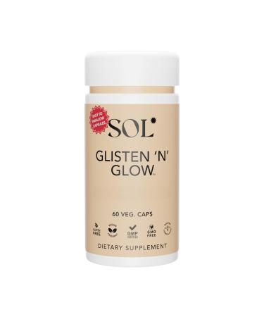 Sol Nutrition Glisten N Glow Supplement: Skin Vitamins for Women Biotin, Collagen & Skin-Loving Vitamins A, B, C, E for Clear Complexion & Youthful Glow, 60 Easy to Swallow Capsules