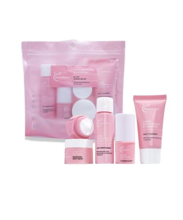 Hydrating Mini Skincare Set - Travel & Swim - Small Skin Care Kit with Face Cleanser Serum Balm Eye Cream & Night Cream Facial Kit for Women & Girls Skincare Products for Swimming