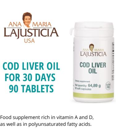 ANA MARIA LAJUSTICIA- COD Liver Oil - Rich in Omega-3 + Vitamins A, D & E. 30-Day Treatment Pack. Cardiovascular Health. Gluten Free. - Buy Online on GoSupps.com