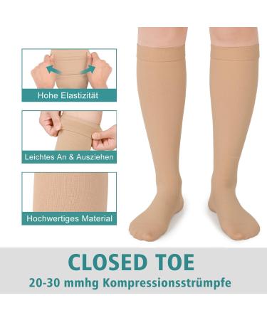 Evolyline Medical Compression Stockings 20-30 mmHg for Men & Women | Closed Toe Support Socks for Varicose Veins & Edema - Beige - Buy Online on GoSupps.com