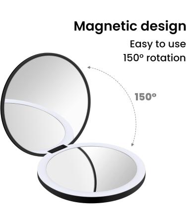 Travel-friendly Compact Lighted Makeup Mirror with 1x/2x Magnification, LED Lighting & 4Pcs Tweezers Set - Rechargeable & Portable - Buy Online on GoSupps.com