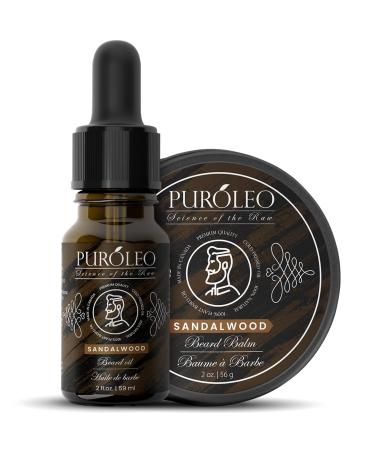 PUROLEO Sandalwood Beard Balm & Beard Oil Combo Pack - 2oz/59ml Value for Money Pack | Crafted with Care in Canada | Infused with Nourishing Argan Oil Jojoba Oil for Optimal Hydration | Unscented Formula for a Refreshing Experience | Luxury Beard Kit Feat