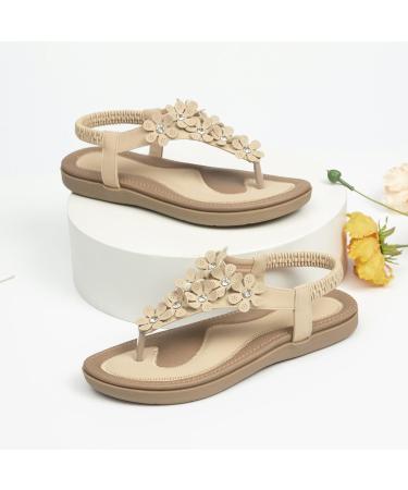 Buy XTZYGLFD Women's Bohemian Flower Pearl Sandals | Comfortable Open Toe Slip-On Roman Wedge Heel Shoes for Summer - International Shipping Available - Buy Online on GoSupps.com