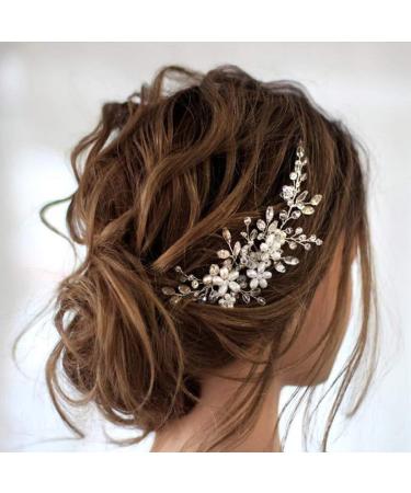 Resweky Bride Wedding Flower Hair Comb Silver Rhinestone Bridal Hair Pieces Beads Side Comb Bride Hair Accessories for Women and Girls