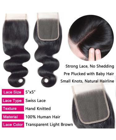 18 20 22 Inch Brazilian Body Wave Bundles with 5x5 Lace Closure - Unprocessed Virgin Human Hair - Free Part Closure Included - Buy Online on GoSupps.com