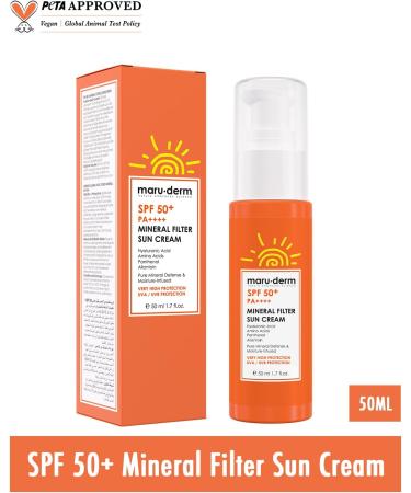 Maruderm Sunscreen SPF 50+ with Mineral Filters 100 Mineral Facial Sunscreen for Sensitive Skin UVAUVB protection Broad Spectrum Greasefree & Fragrancefree 50 ML - Buy Online on GoSupps.com