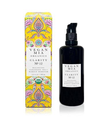 Vegan Mia - USDA Certified Organic Facial Cleansing Oil & Makeup Remover - 100% Plant-Based, All-Natural Hydrating Oil Cleanser with Jojoba Oil & Castor Oil for Face, Eyes & Lips, Gently Removes Eye Makeup, Sunscreen, Foundation & Lipstick, 3.4 fl oz