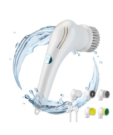 Electric Cleaning Brush for Bathroom with 5 Changing Heads Floor Scrubber USB Charging 360 Vibration Cleaning Cleaning Electric Brush for Cleaning Tile Floor Window