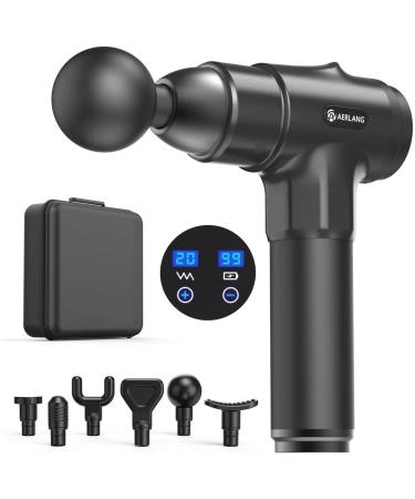 AERLANG Massage Gun - Portable Deep Tissue Massager for Back and Neck Muscle Relief | Quiet Brushless Motor, 20 Speeds, Digital Display | Includes 6 Massage Heads and Carrying Case - Black - Buy Online on GoSupps.com