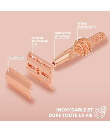Bamboozy Safety Razor Starter Kit - Zero Waste Double Edge Wet Razor for Women - Includes Shaving Soap & 20 Blades - Eco-Friendly Rose Gold Aluminum - Buy Online on GoSupps.com