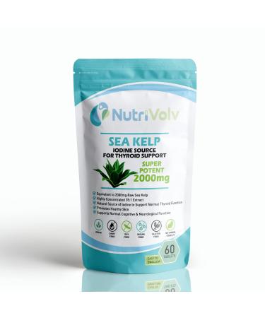 Nutrivolv Sea Kelp 2000mg Iodine Supplement - 60 Tablets - Source of Iodine Thyroid Improves Hair Growth Skin & Immune System