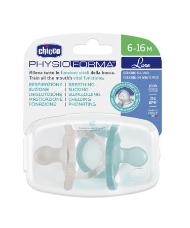 Chicco Physioforma Luxe Silicone Pacifier 6-16m - Gray-Blue 2 Pack | Soft Gentle & Supports Healthy Development - Buy Online on GoSupps.com