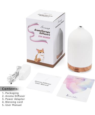 200ML Ceramic Aromatherapy Diffuser - Essential Oil Diffuser with 7 Color Lights & Auto Shut Off for Home & Office | Wood Grain Base - Buy Online on GoSupps.com