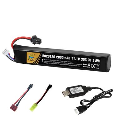 HHZ 11.1V 2800mAh Airsoft Stick Battery SM2P Deans-T Tamiya Plug LiPo Battery 3S 30C Pack with 11.1v USB Cable for Airsoft Guns AK47,MP5K,MP5,Scar,M249,AUG,AEG