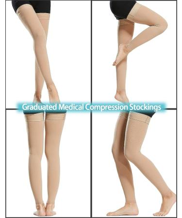 REYTID Medical Thigh High Compression Stockings 20-30 mmHg - Silicone Dot Support Socks for Men and Women - Beige, X-Large - Buy Online on GoSupps.com