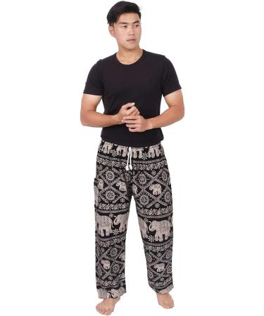 Banjamath Men's Elephant Black Harem Lounge Pants | Waist 36-40 | Boho Parachute Style - Buy Online on GoSupps.com