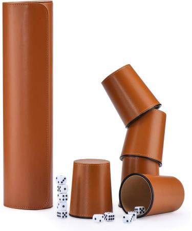 Party Games Leather Dice Cup Set - 5 Cups, 25 Dice, Storage Case - Faux Leather with Magnetic Closure - Buy Online on GoSupps.com