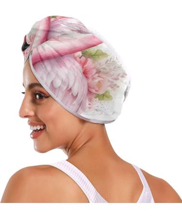 Pink Flamingo Flowers Hair Towel 2 Pack - Super Absorbent Quick Dry Hair Turbans for Women & Girls - Buy Online on GoSupps.com