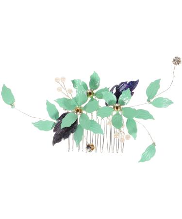 Uonlytech Comb Hair Comb Metal Flower Hair Comb Bride Wedding Hair Comb Crystal Wedding Hair Side Comb Rhinestone Bridal Hair Comb for Brides Women Girls(Green) Pearl Hair Rhinestone