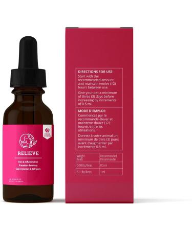 RELIEVE Pet Supplement for DOGS/CANINES - Oil 30ml | Calming Hemp Supplement | Pain and Inflammation | Procedure Recovery | Skin Irritations | Hot Spots | Stress and Anxiety | Viral Infections | Depression | Separation Anxiety Turmeric Black Pepper OMEGA- - Buy Online on GoSupps.com