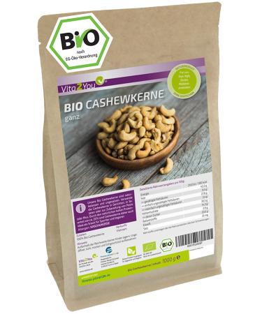 Vita2You Cashew Nuts Organic 1000g - natural - organically grown - whole cashew nuts - premium quality