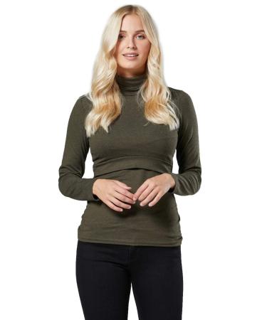 HAPPY MAMA Women's Maternity Nursing Roll Neck Layered Long Sleeve Top 1289 16 Khaki
