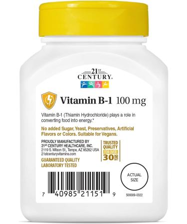 21St Century Vitamin B-1 100Mg 110 Tabs 1 Count (Pack of 110) - Buy Online on GoSupps.com
