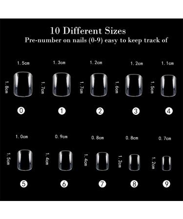 Noverlife 1200PCS Full Cover Short Square False Nail Tips - Clear & Natural | 10 Sizes for Salon & DIY Nail Art - Buy Online on GoSupps.com