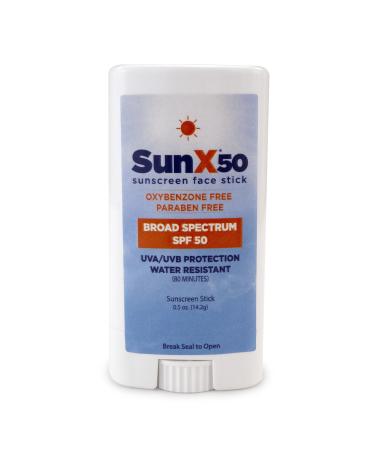 CoreTex Sun X 50 SPF Broad Spectrum Sunscreen Face Stick - 0.5oz Travel Size Stick of Paraben Oxybenzone Octinoxate & Oil Free Sunscreen - No White Cast Water Resistant Up to 80 Minutes