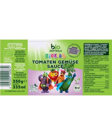 Biozentrale BioKids Tomato Vegetable Sauce | Vegan | No Added Sugar | 6 x 350g | Perfect for Children's Meals | Buy Online - Buy Online on GoSupps.com