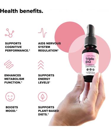 Complement Triple B12 Spray - 1500 mcg Blend for Enhanced Energy and Cognitive Function - Vegan Liquid Formula - 60 Servings - Buy Online on GoSupps.com