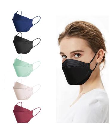 50PCS KF94 Mask Black Disposable Face Masks Mix-Navy 4-Ply Protection 3D Face Shield for Adults