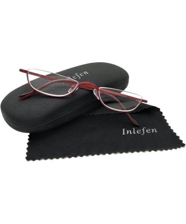 Inlefen Unisex Half Moon Reading Glasses - Red Metal Frame with Spring Hinges - 2.5x Magnification - International Shipping Available - Buy Online on GoSupps.com