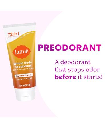 Lume Whole Body Deodorant - Mini Travel Size Invisible Cream Tube - Trial Size - 72 Hour Odor Control - Doctor Developed - Aluminum Free Baking Soda Free - .5oz (Pack of 2) (Toasted Coconut) - Buy Online on GoSupps.com