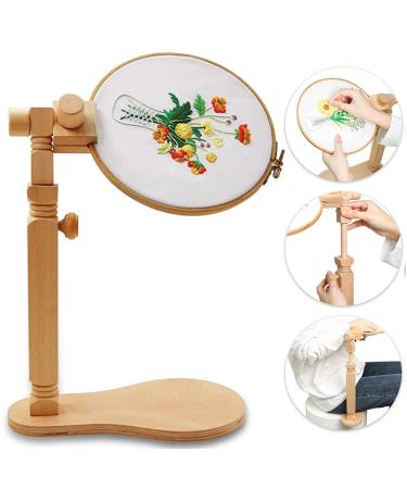 Embroidery Hoop Stand - Rotated Cross Stitch Stand Lap  Easy to Use Natural Beech Wood Embroidery Hoop Holder  Hands Free Cross Stitch Stand for Art Craft Sewing Needlework Projects Classic Embroidery Stand
