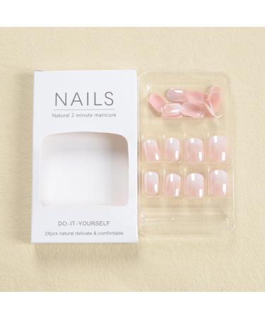 Gradient Short Press on Nails - Square Chrome False Nails for Women | Glossy Reusable French Acrylic Full Cover Stick-On Nails - Buy Online on GoSupps.com