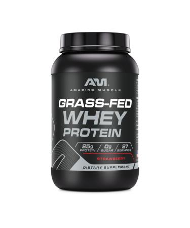 Amazing Muscle Grass-Fed Whey Protein Powder Supplement | 2 Lb (907 G) | Non-GMO | Glute-Free | Made in USA Strawberry