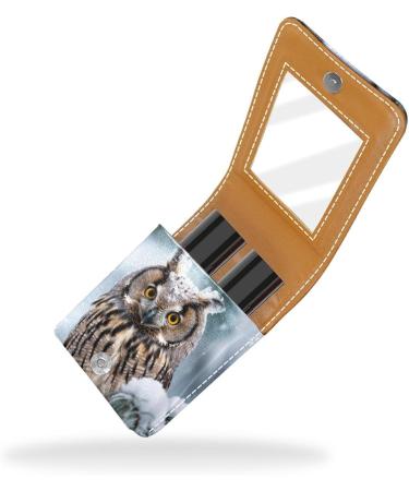 Travel Lipstick Organizer Case - Portable Makeup Bag with Mirror | Winter Snow Tree Owl Design - Buy Online on GoSupps.com
