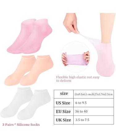 Silicone Socks for Dry Cracked Feet Women Silicone Socks for Dry Cracked Feet 3 Pairs Silicone Moisturizing Socks Anti Slip Women Spa Pedicure Gel Socks Aloe Sock for Softening Rough Skin Calluses - Buy Online on GoSupps.com