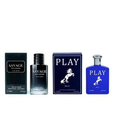 Savage Pour Home & Play Blue Cologne for Men Eau De Toilette Natural Spray (Inspired by Sauvage & Pool Blue) 3.4oz Fl Oz/100ml each (Pack of 2) Savage and Play Blue 1.7 Fl Oz (Pack of 2) - Buy Online on GoSupps.com