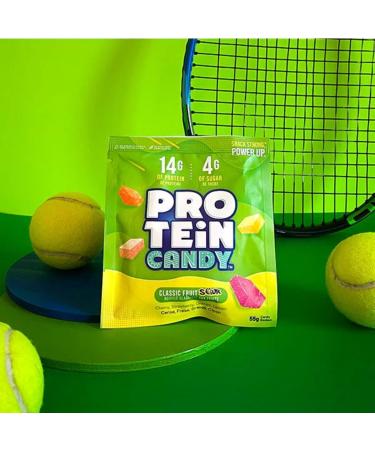 Protein Candy Gummy | High Protein Fruity Candy | 14g Protein 4g Sugar 6g Fibre | Zero Artificial Flavours or Sweeteners Gluten Free | Box of 12 Bags (Classic Fruit Sour) - Buy Online on GoSupps.com