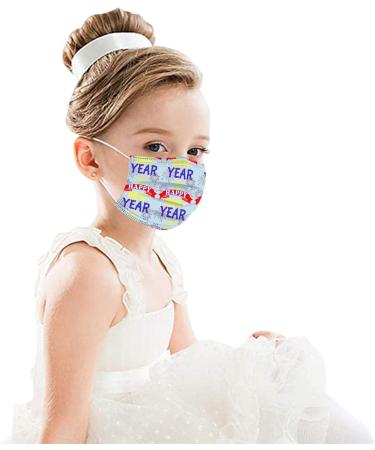 BEUU 30PCS 2021 Happy New Year Face_Mack Kid Disposable 3 Layer Face Covering Breathable Comfortable Skin Friendly Cotton Facial Bandanas With Elastic Earring Gift for Children Boys and Girls - Buy Online on GoSupps.com