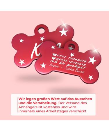 Ibera Gifts - Personalized Bone-Shaped Pendants for Medium to Large Dogs & Cats - Engraved Dog Collar Tags (Red Stars) - Buy Online on GoSupps.com