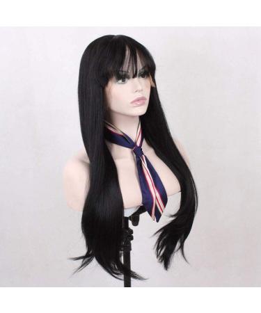 Buy 18-Inch Heat Resistant Synthetic Lace Front Wigs for Women - Long Straight Black Hairpieces with Bangs for Daily & Party Use - Buy Online on GoSupps.com